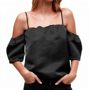 Talula Satin Cold Shoulder Top black xxs